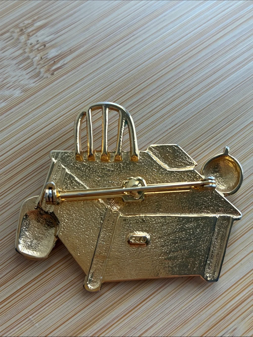 Vintage Gold-Tone Teacher Desk Brooch With Chair & Globe